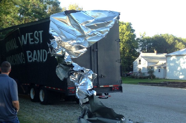 Normal West Marching band trailer, after the roof shed off.