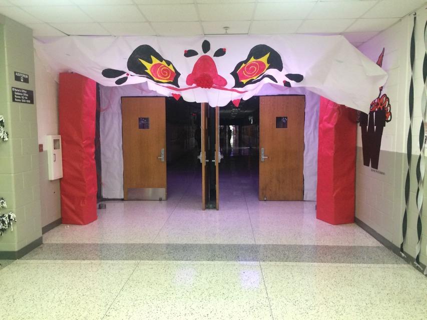 Pictured here is the entrance to the senior hallway, with a clown theme for the homecoming week. 