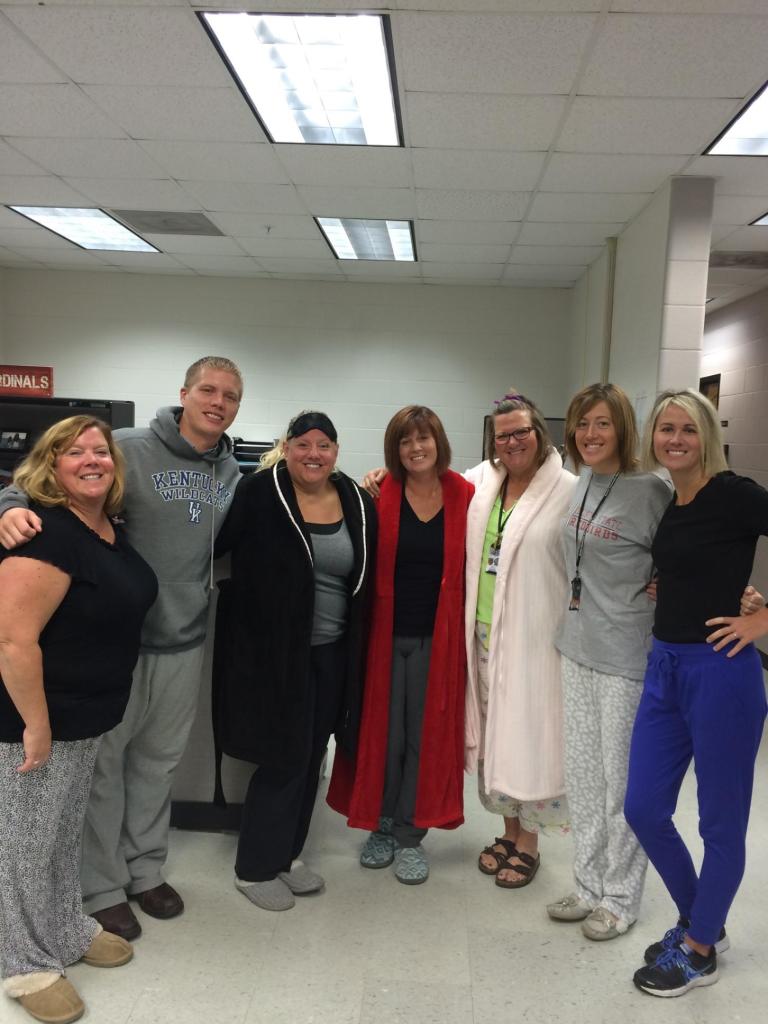 The guidance counselors dressed up for pajama day