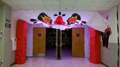 entry way to the senior hallway in Normal West High School for homecoming week