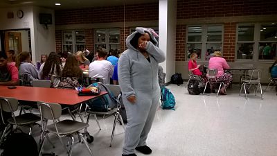 Antoinese Watson, a senior, in her pajamas for pajama day