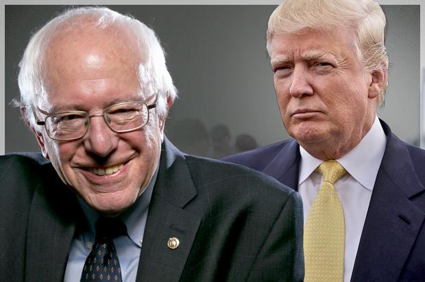On the left is politician Bernard Sanders, 74 years of age, and on the right Donald Trump, business man age 69. Photo credits to salon.com.