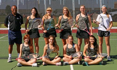 The 2015 Varsity Girls Tennis team with Coach Nevels