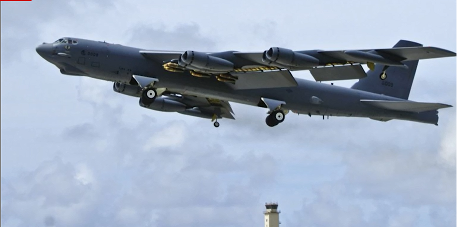 B-52 Bomber jet takes off from Andersen Air Force Base in Guam for the fly over on South Korea 
