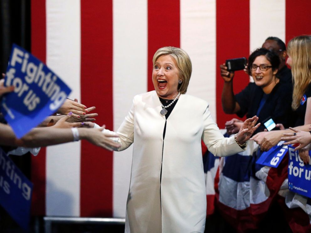 Hillary Clinton greets her supporters prior to giving her Super Tuesday victory speech in Miami, Fla., Tuesday, March 1, 2016. 