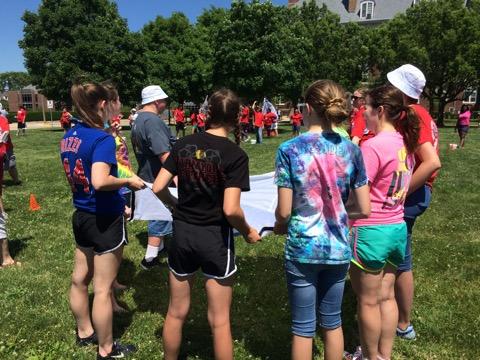 A group of students from schools across Illinois during team building activities which were called the FCCLA olympics. 