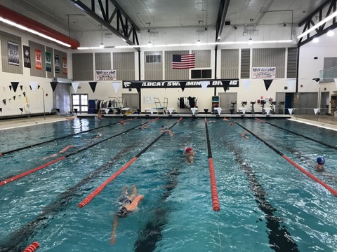 Normal West girls swim team practicing after school on September 12th . 