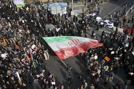 Photo of a large crowd of Iranian protesters in the city of Mashhad in northern Iran.