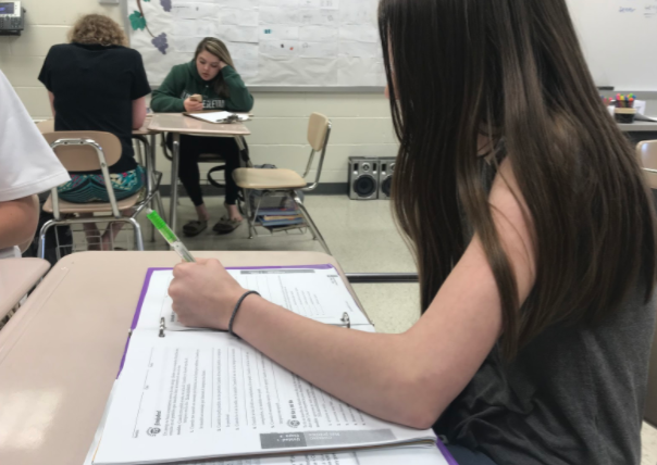 Sophomore Hannah Monagle studying for her Spanish final.  Photo by Grace Hensley. 