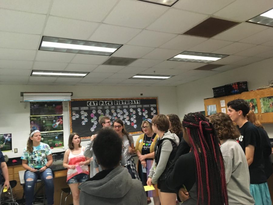 New and returning members of PRIDE Club participate in a “getting to know you” activity at their first meeting on August 27th, 2018. Photo by Ariana South