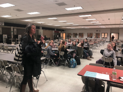 Carrie Hoffman addresses the Student Council members at the last meeting; although, her message of resignation was somber but members are encouraged to keep a tight connection with Hoffman by stopping in to say hello. 