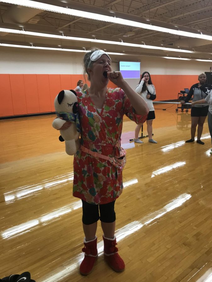 Mrs. Sharer-Barbee  dressed in comfy clothes for Pajama day during homecoming week!