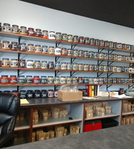 Granados proudly displays his spices in jars behind the front counter. Bloomington Spice Works is home to over 200 fresh spices. 