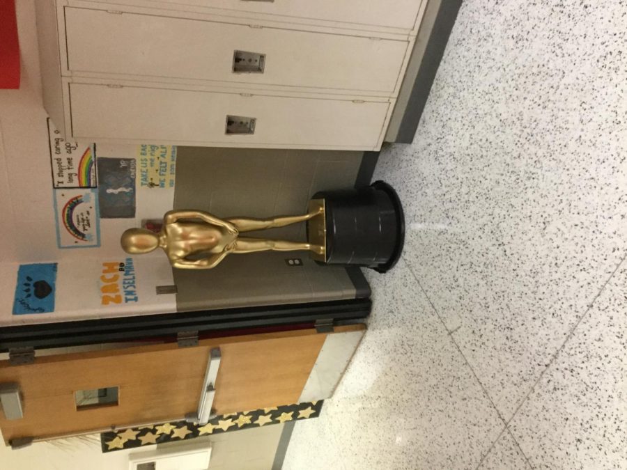 The Oscar in the Senior hallway as a homecoming decoration
