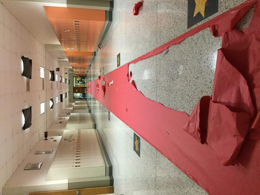 The Junior hallway red carpet decoration at the end of homecoming week