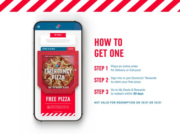 The largest pizza company in the world is introducing Domino’s Emergency Pizza: a program that offers a free medium two-topping pizza to customers to use whenever they need it most.