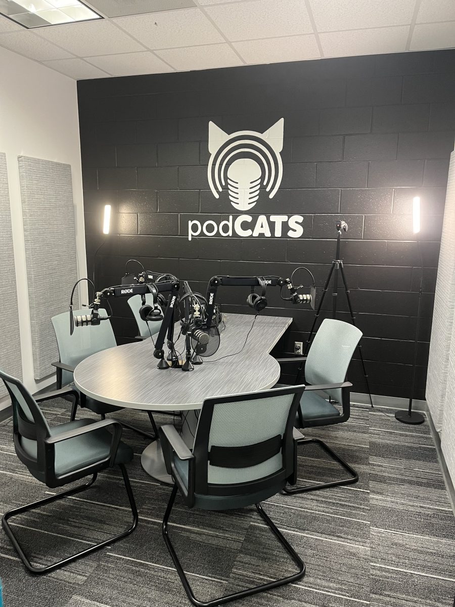 Above, the renovated PodCATS recording studio shines. Students involved in the exclusive podcast are excited to have a facelift to their space. You can listen to PodCATS on Spotify, Apple Music, or Google. 
