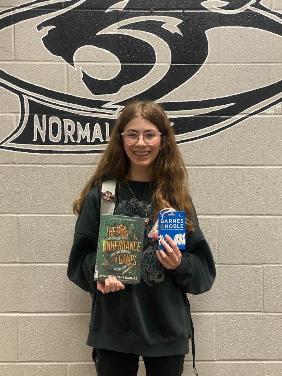 Freshman Kenzie Wegerzyn was this year's winner for 'Blind Date with a Book' in the IMC. Wegerzyn read 'The Inheritance Games,' which she highly recommends to any reader!