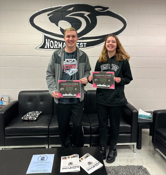 After receiving the Youth to Washington award, Maxwell Nord (12) and Isabelle Phillips (11) stand together with their certificates. The two will travel together, along with several other NCWHS students, to Washington D.C. over the summer of 2024.  