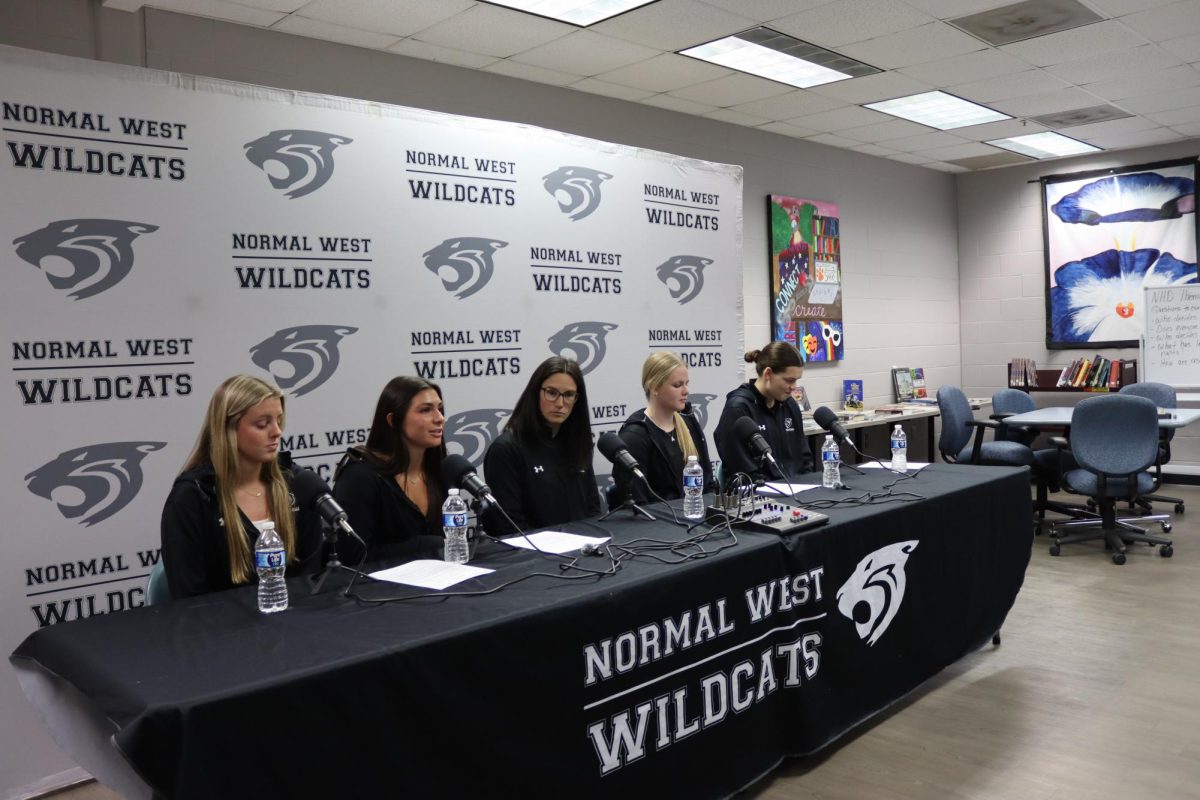 The Normal West volleyball team has been quite successful over the past few years, and Head Coach Kelsey Mueller gives a lot of credit to the four seniors on this year’s squad. Above, the Paw Print staff sat down with them prior to their super-sectional matchup with eventual State Champion, Chicago (Marist).
