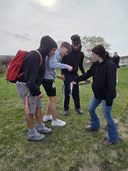 Math teacher, Mr. Tim Sennett, took a group of students fishing at the lake by the highway on Thursday April 17th, on Normal West's half day.  It was a great experience for many students who had never gone fishing, or even touched a fish.