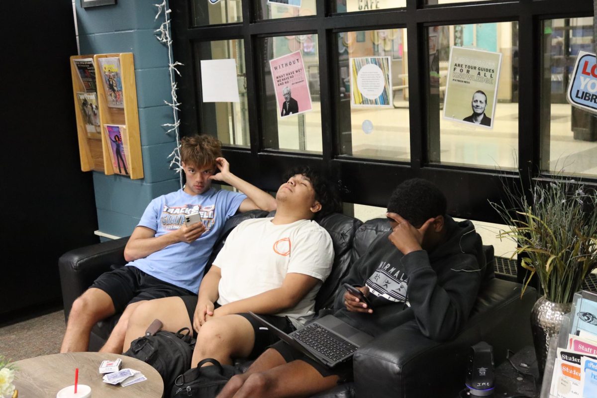 Senioritis is real and here. Above, Although the end of high school is near, seniors Sawyer Filliman, Junior Gonzales  and Zeke Rice are feeling the senioiritis during the last few weeks of school.