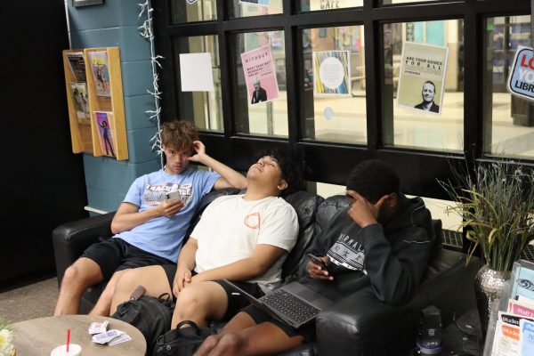 Senioritis is real and here. Above, Although the end of high school is near, seniors Sawyer Filliman, Junior Gonzales  and Zeke Rice are feeling the senioiritis during the last few weeks of school.