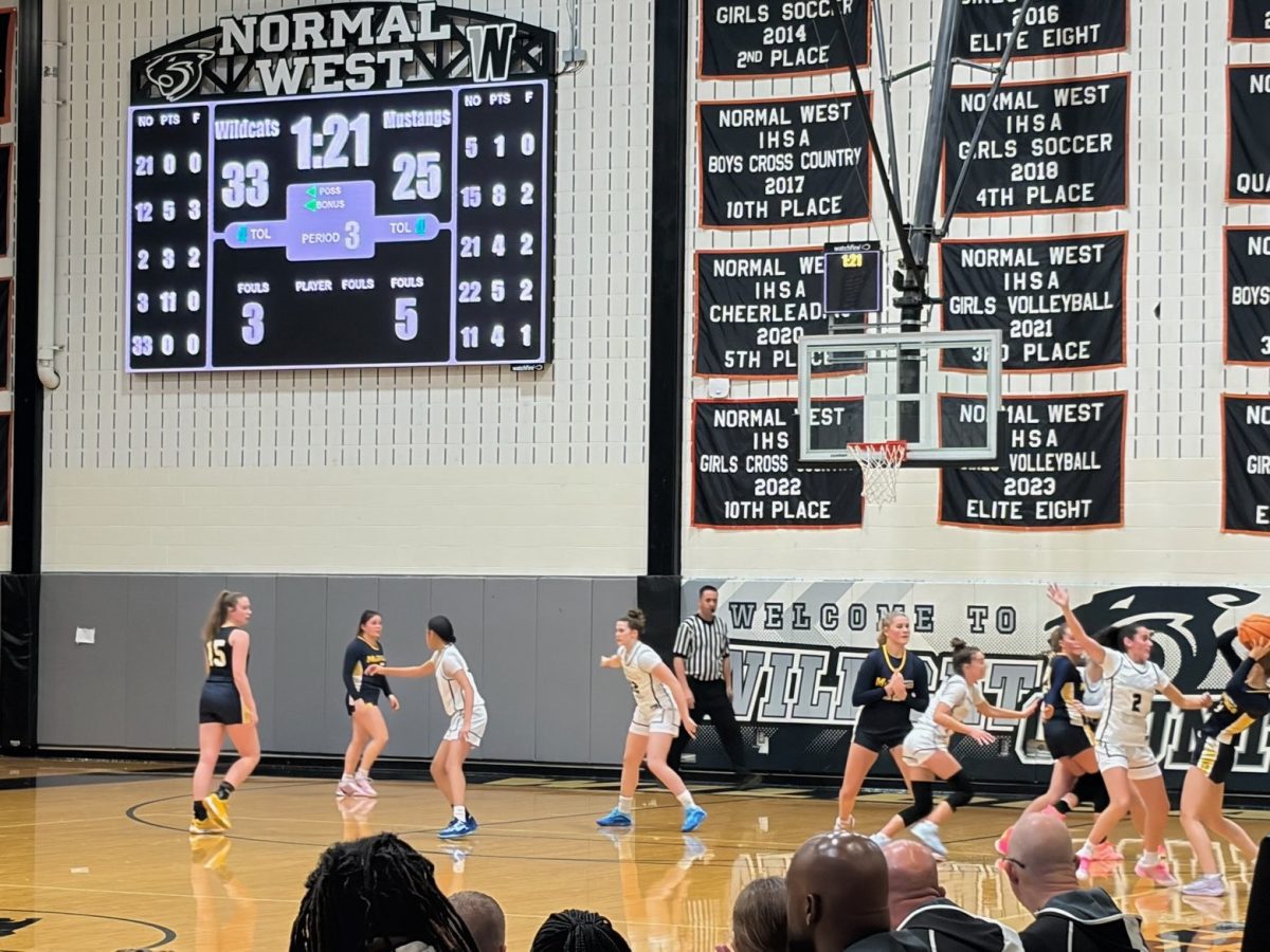 The brand new videoboards in the main gym have been a game-changer for Normal West athletics. As seen in the above photo, the board is interactive with classic-scoreboard content as well as the ability to cast videos and other content.