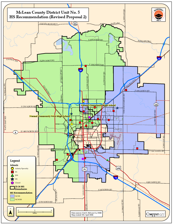 The above high school boundary diagram is what the district will be working towards in the coming years. To read more or see the other boundary diagrams, see https://www.unit5enrollmentplanning.com/